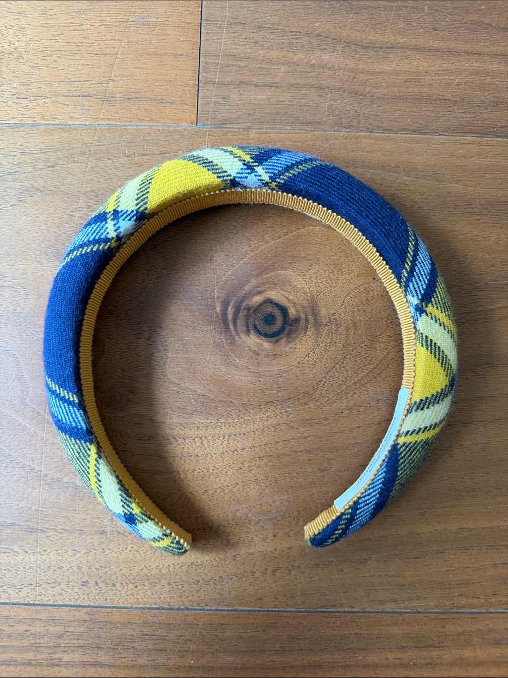 Jennifer Behr / Yellow Gold & Navy Plaid Puffy Headband / New — image 2 of 4